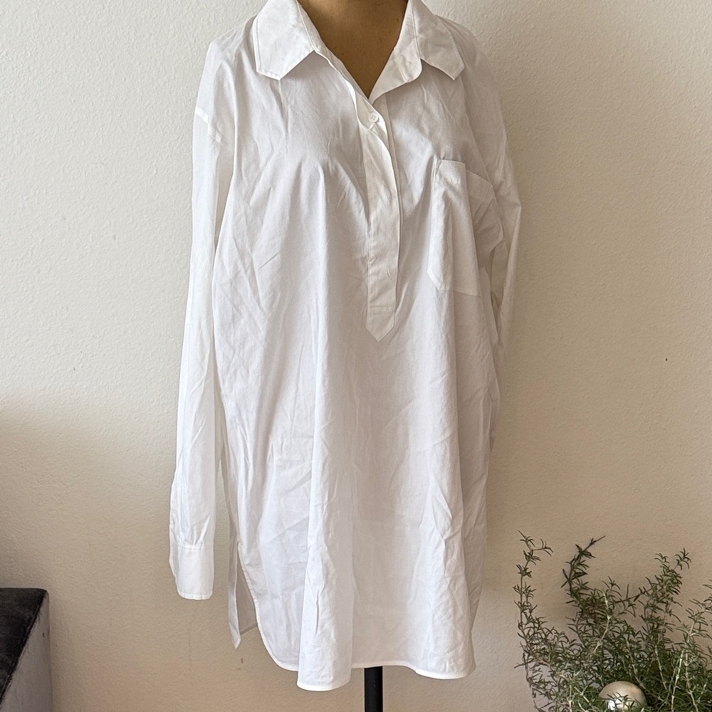 Lafayette 148 sz XL White Long Sleeve Tunic shirt great pre owned condition